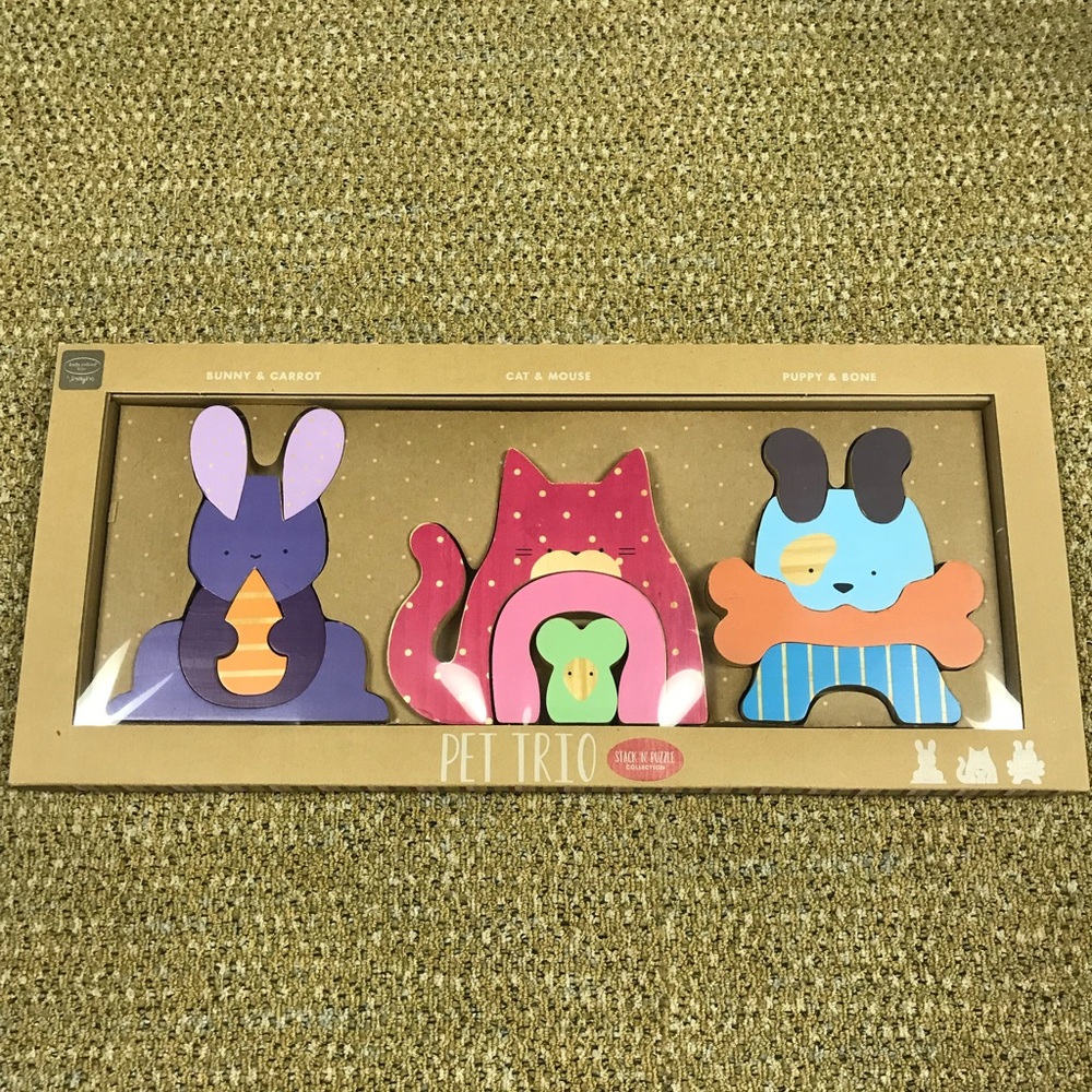 Toddler colorful wooden puzzle. Pet Trio.  14 pieces.